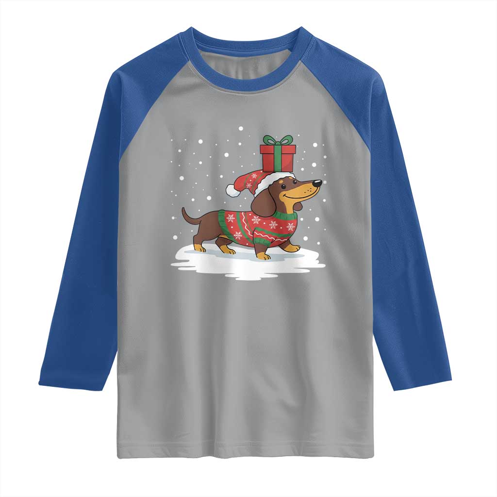 Christmas Dachshund Raglan Shirt Funny Weiner Santa Hat Xmas Dog Puppy Lover TS10 Sport Gray Royal Print Your Wear