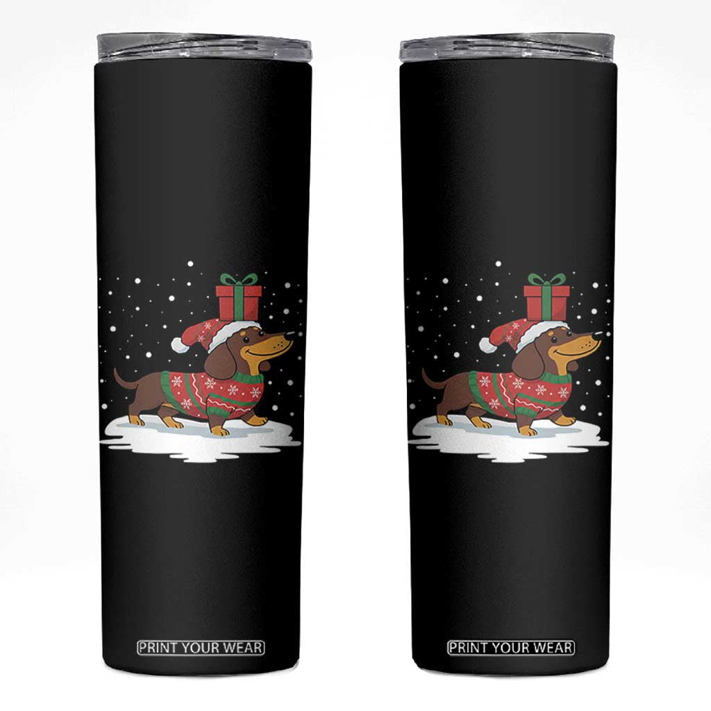 Christmas Dachshund Skinny Tumbler Funny Weiner Santa Hat Xmas Dog Puppy Lover TS10 Black Print Your Wear