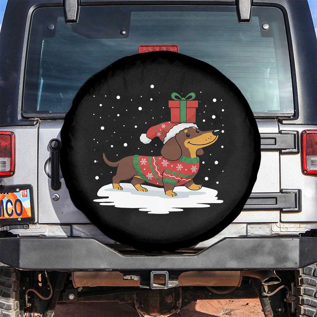 Christmas Dachshund Spare Tire Cover Funny Weiner Santa Hat Xmas Dog Puppy Lover TS10 No hole Black Print Your Wear