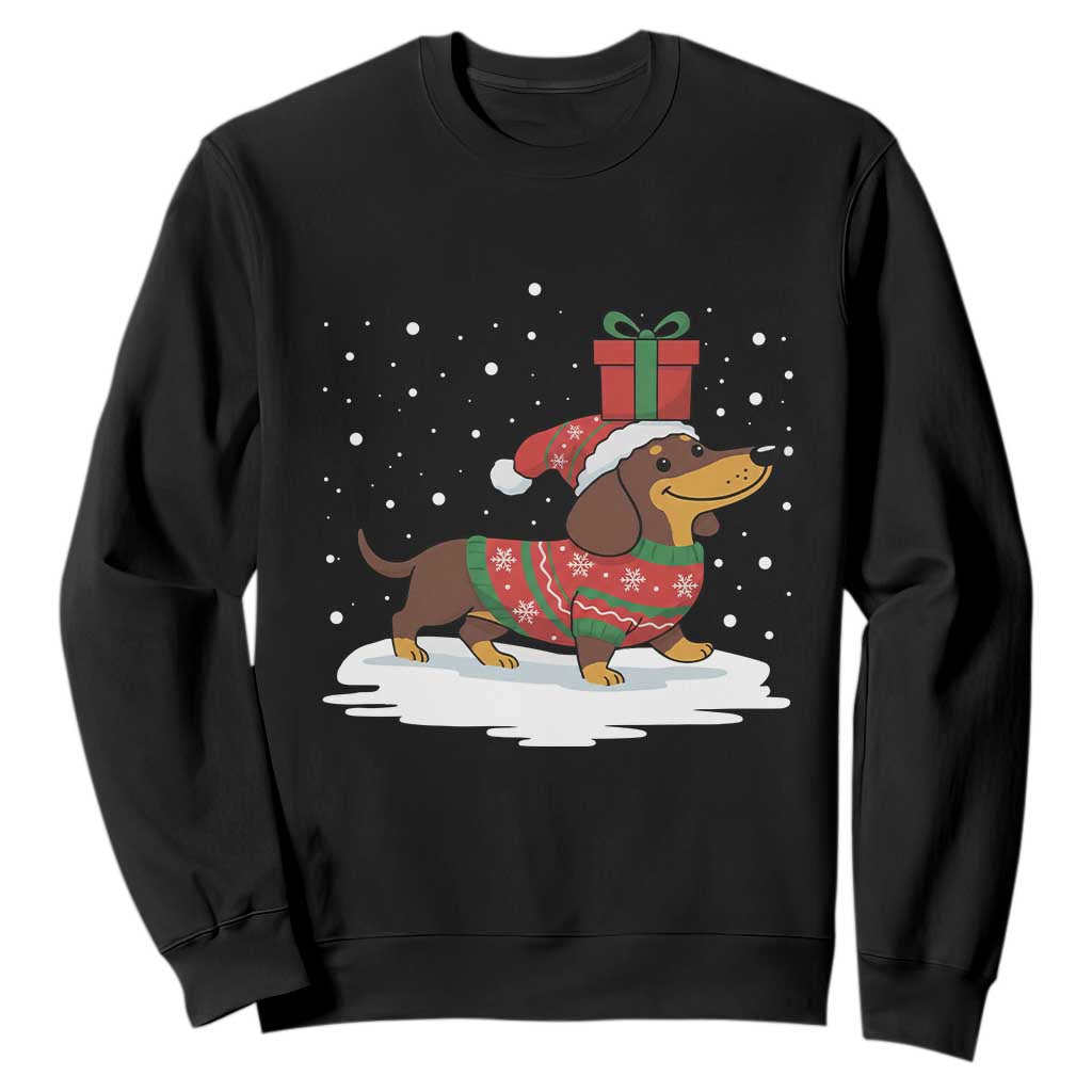 Christmas Dachshund Sweatshirt Funny Weiner Santa Hat Xmas Dog Puppy Lover TS10 Black Print Your Wear