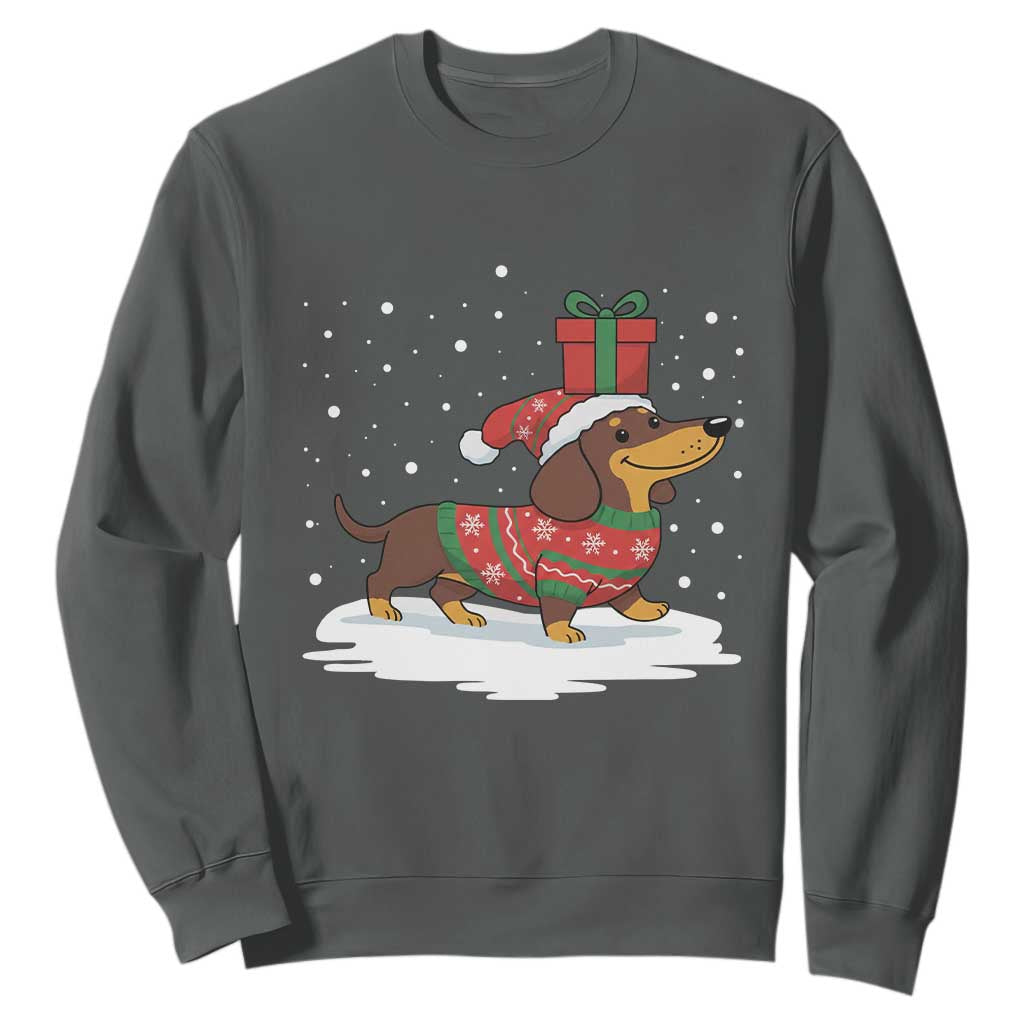 Christmas Dachshund Sweatshirt Funny Weiner Santa Hat Xmas Dog Puppy Lover TS10 Dark Heather Print Your Wear