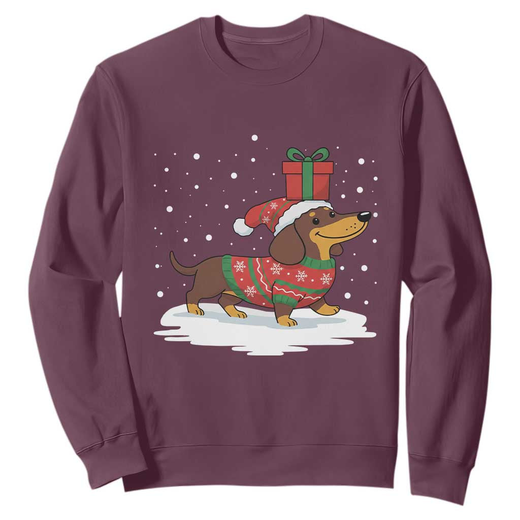 Christmas Dachshund Sweatshirt Funny Weiner Santa Hat Xmas Dog Puppy Lover TS10 Maroon Print Your Wear