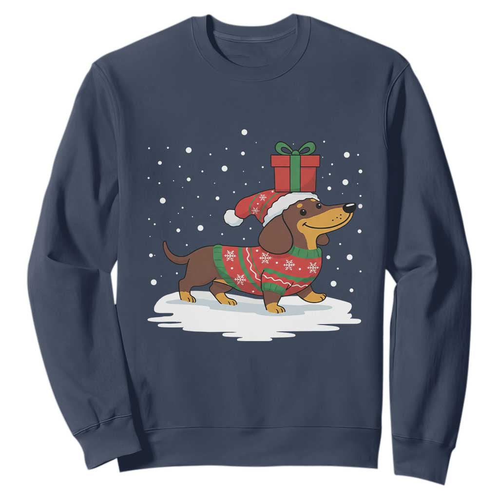 Christmas Dachshund Sweatshirt Funny Weiner Santa Hat Xmas Dog Puppy Lover TS10 Navy Print Your Wear