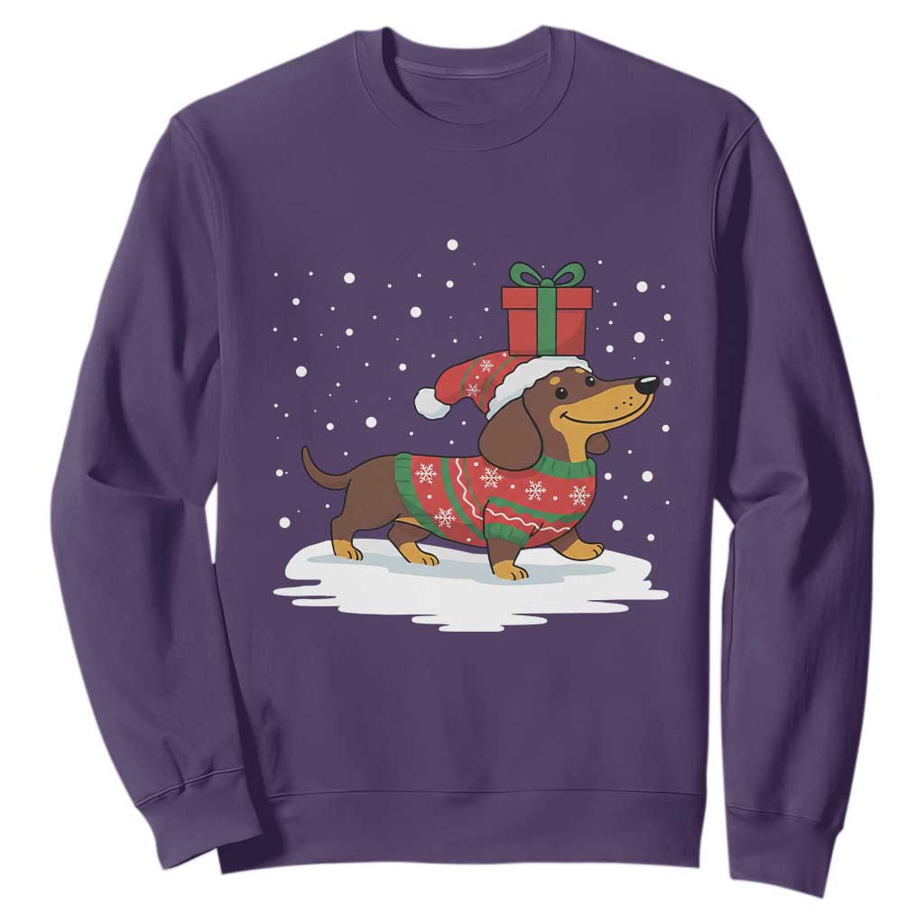 Christmas Dachshund Sweatshirt Funny Weiner Santa Hat Xmas Dog Puppy Lover TS10 Purple Print Your Wear