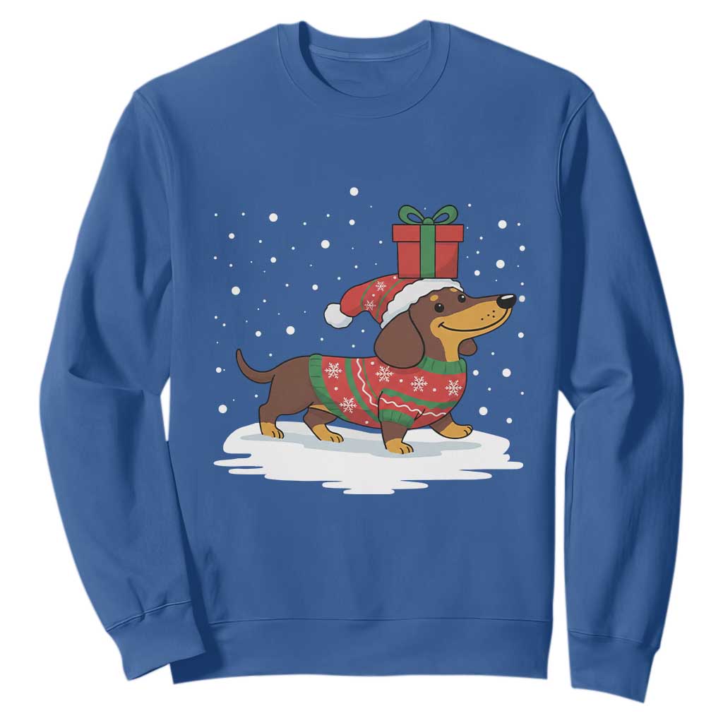 Christmas Dachshund Sweatshirt Funny Weiner Santa Hat Xmas Dog Puppy Lover TS10 Royal Blue Print Your Wear