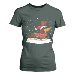 Christmas Dachshund T Shirt For Women Funny Weiner Santa Hat Xmas Dog Puppy Lover TS10 Dark Forest Green Print Your Wear