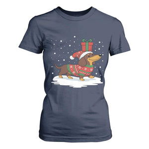 Christmas Dachshund T Shirt For Women Funny Weiner Santa Hat Xmas Dog Puppy Lover TS10 Navy Print Your Wear
