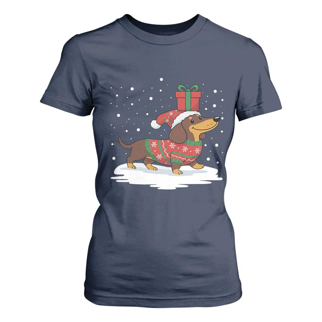 Christmas Dachshund T Shirt For Women Funny Weiner Santa Hat Xmas Dog Puppy Lover - Print Your Wear
