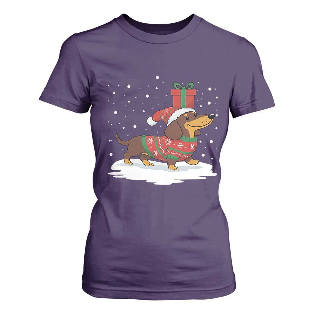 Christmas Dachshund T Shirt For Women Funny Weiner Santa Hat Xmas Dog Puppy Lover TS10 Purple Print Your Wear