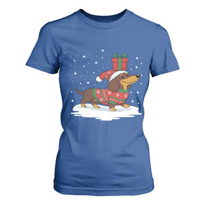 Christmas Dachshund T Shirt For Women Funny Weiner Santa Hat Xmas Dog Puppy Lover TS10 Royal Blue Print Your Wear