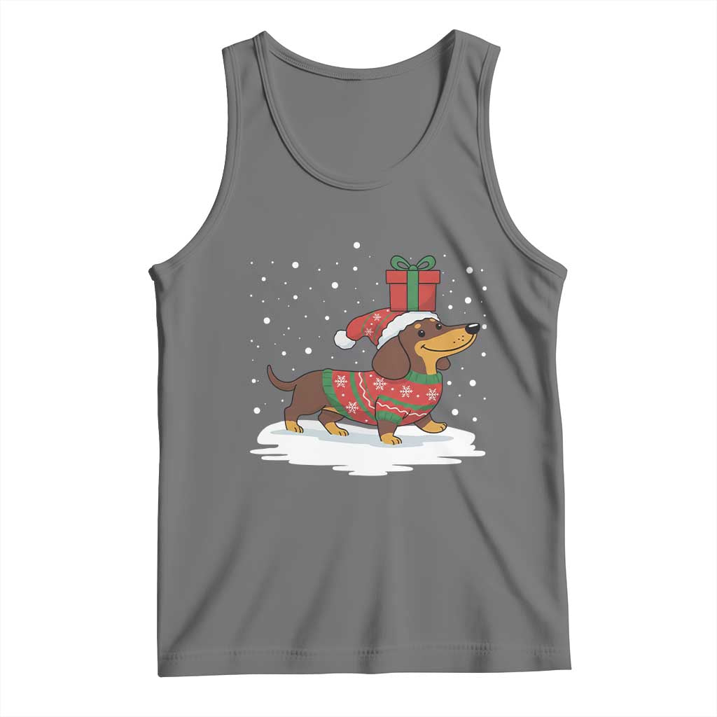 Christmas Dachshund Tank Top Funny Weiner Santa Hat Xmas Dog Puppy Lover TS10 Black Heather Print Your Wear