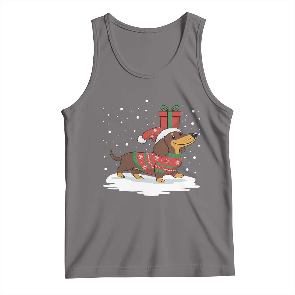 Christmas Dachshund Tank Top Funny Weiner Santa Hat Xmas Dog Puppy Lover TS10 Deep Heather Print Your Wear
