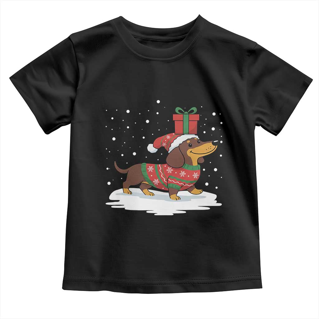 Christmas Dachshund Toddler T Shirt Funny Weiner Santa Hat Xmas Dog Puppy Lover TS10 Black Print Your Wear