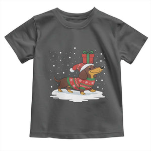 Christmas Dachshund Toddler T Shirt Funny Weiner Santa Hat Xmas Dog Puppy Lover TS10 Dark Heather Print Your Wear