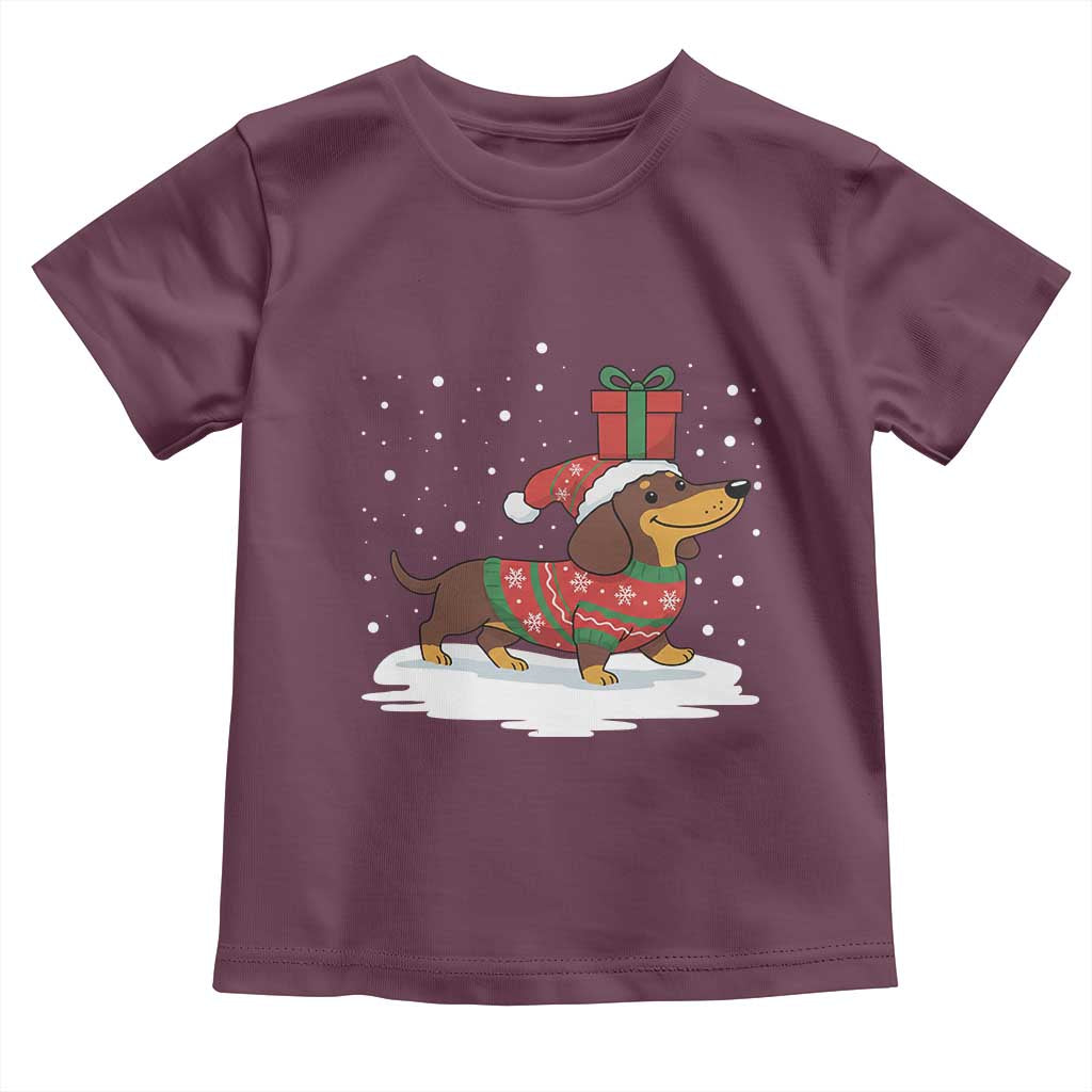 Christmas Dachshund Toddler T Shirt Funny Weiner Santa Hat Xmas Dog Puppy Lover TS10 Maroon Print Your Wear