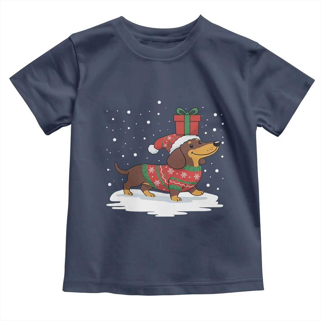Christmas Dachshund Toddler T Shirt Funny Weiner Santa Hat Xmas Dog Puppy Lover TS10 Navy Print Your Wear