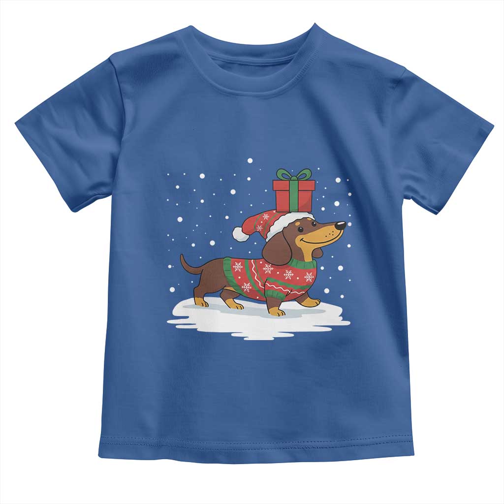 Christmas Dachshund Toddler T Shirt Funny Weiner Santa Hat Xmas Dog Puppy Lover TS10 Royal Blue Print Your Wear
