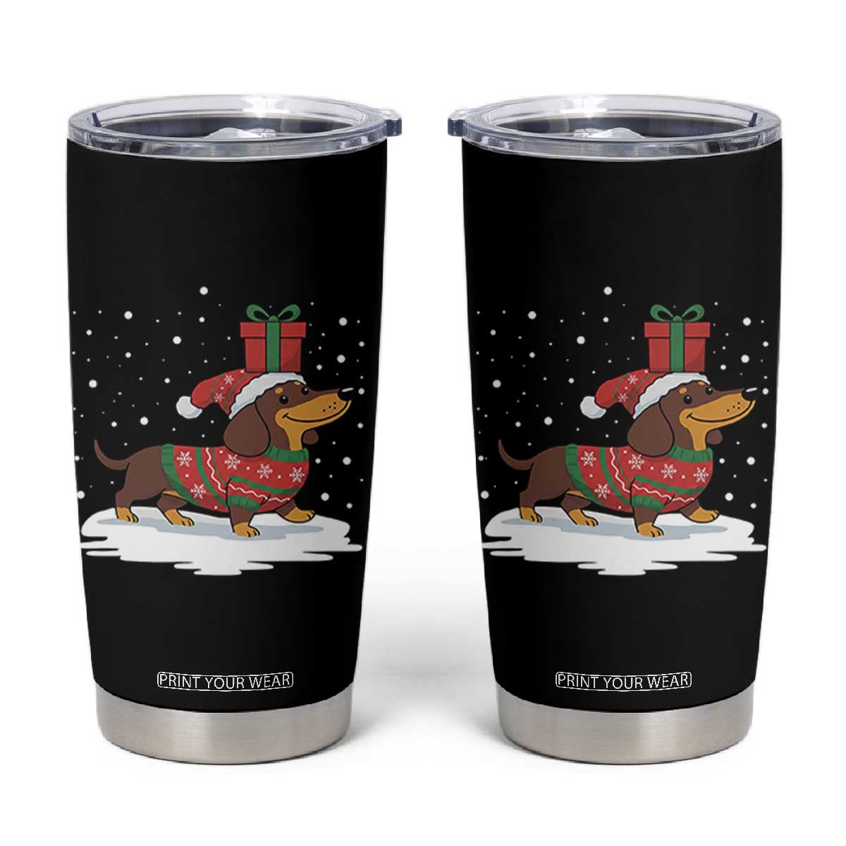 Christmas Dachshund Tumbler Cup Funny Weiner Santa Hat Xmas Dog Puppy Lover TS10 Black Print Your Wear