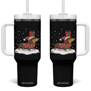 Christmas Dachshund Tumbler With Handle Funny Weiner Santa Hat Xmas Dog Puppy Lover TS10 One Size: 40 oz Black Print Your Wear