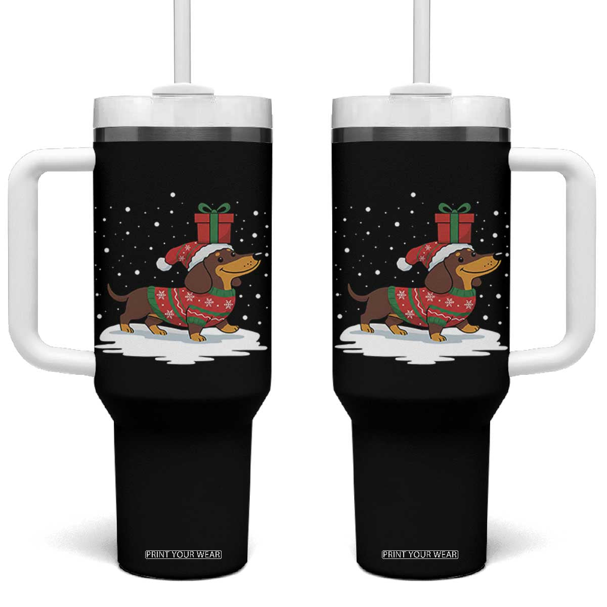 Christmas Dachshund Tumbler With Handle Funny Weiner Santa Hat Xmas Dog Puppy Lover TS10 One Size: 40 oz Black Print Your Wear