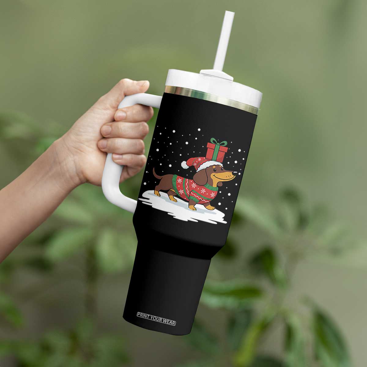 Christmas Dachshund Tumbler With Handle Funny Weiner Santa Hat Xmas Dog Puppy Lover TS10 Print Your Wear