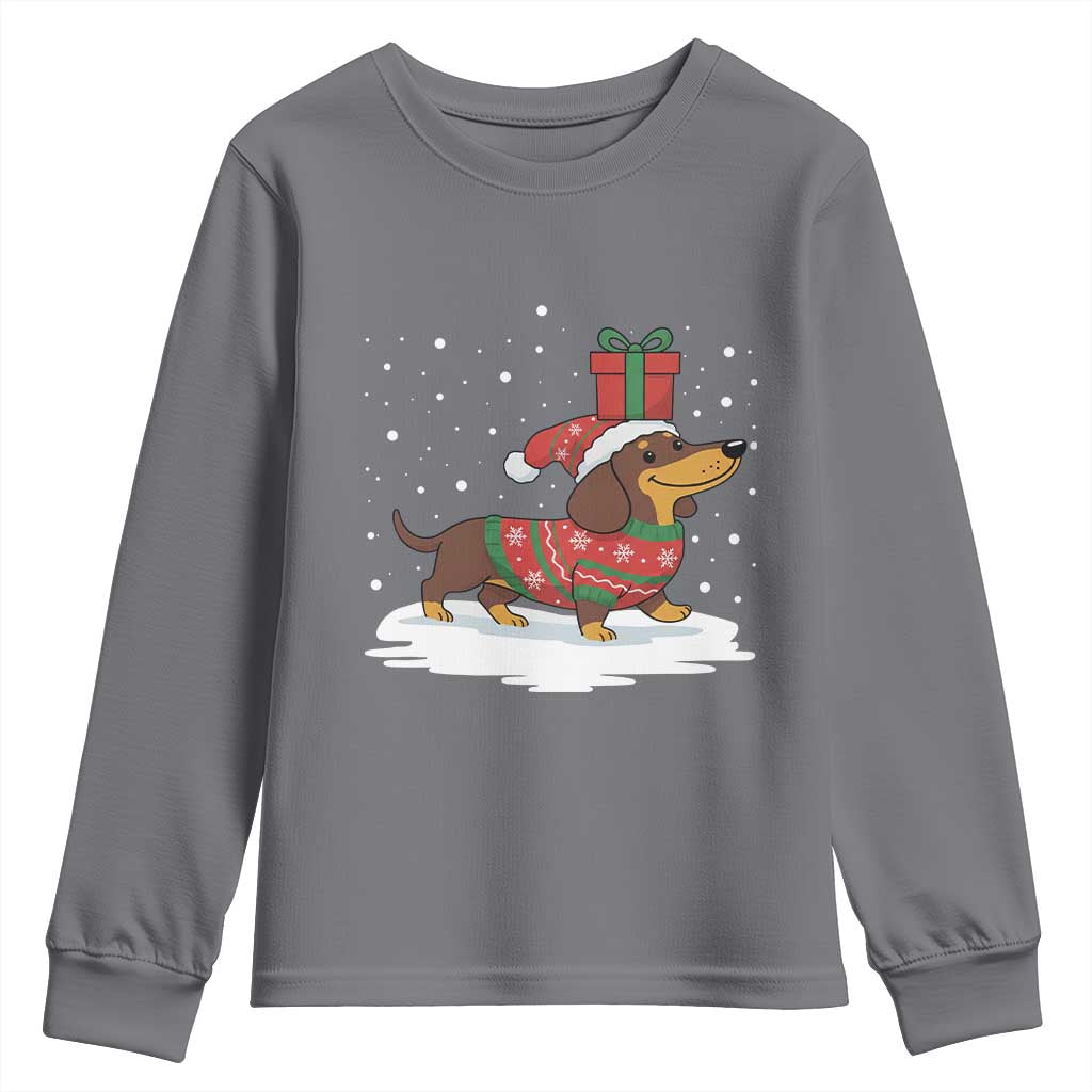 Christmas Dachshund Youth Sweatshirt Funny Weiner Santa Hat Xmas Dog Puppy Lover TS10 Charcoal Print Your Wear