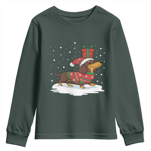 Christmas Dachshund Youth Sweatshirt Funny Weiner Santa Hat Xmas Dog Puppy Lover TS10 Dark Forest Green Print Your Wear