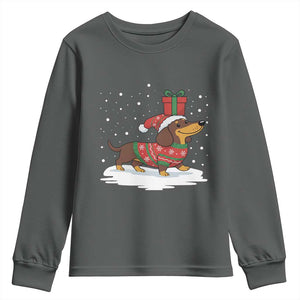 Christmas Dachshund Youth Sweatshirt Funny Weiner Santa Hat Xmas Dog Puppy Lover TS10 Dark Heather Print Your Wear