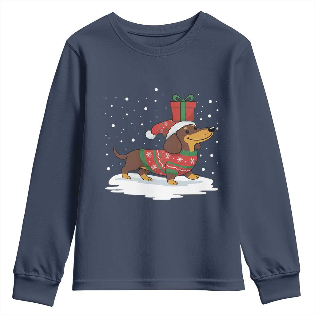 Christmas Dachshund Youth Sweatshirt Funny Weiner Santa Hat Xmas Dog Puppy Lover TS10 Navy Print Your Wear