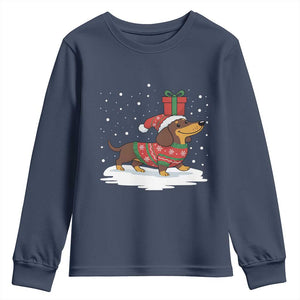 Christmas Dachshund Youth Sweatshirt Funny Weiner Santa Hat Xmas Dog Puppy Lover TS10 Navy Print Your Wear