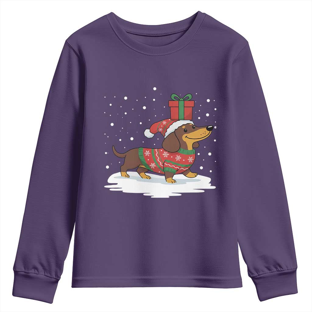 Christmas Dachshund Youth Sweatshirt Funny Weiner Santa Hat Xmas Dog Puppy Lover TS10 Purple Print Your Wear