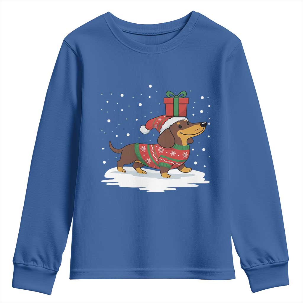 Christmas Dachshund Youth Sweatshirt Funny Weiner Santa Hat Xmas Dog Puppy Lover TS10 Royal Blue Print Your Wear