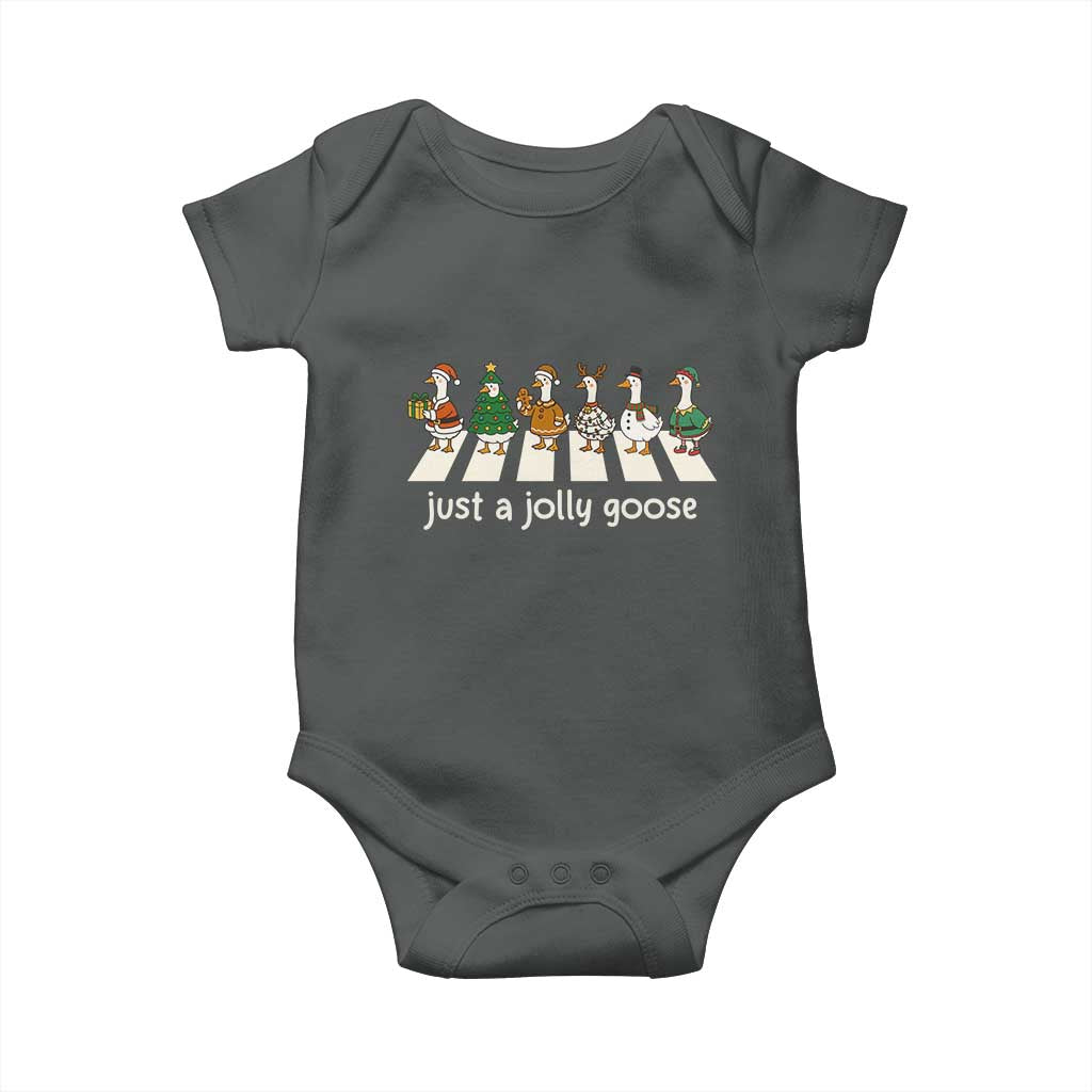 Just A Jolly Goose Baby Onesie Funny Christmas Duck Meme TS10 Dark Heather Print Your Wear