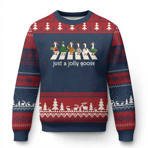 Just A Jolly Goose Ugly Christmas Sweater Funny Xmas Duck Meme TS10 Navy Red Print Your Wear