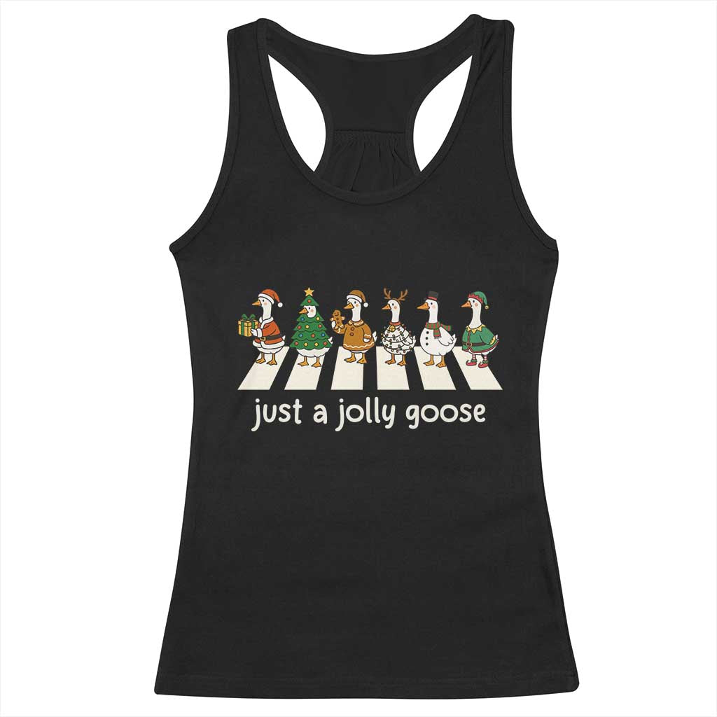 Just A Jolly Goose Racerback Tank Top Funny Christmas Duck Meme TS10 Black Print Your Wear
