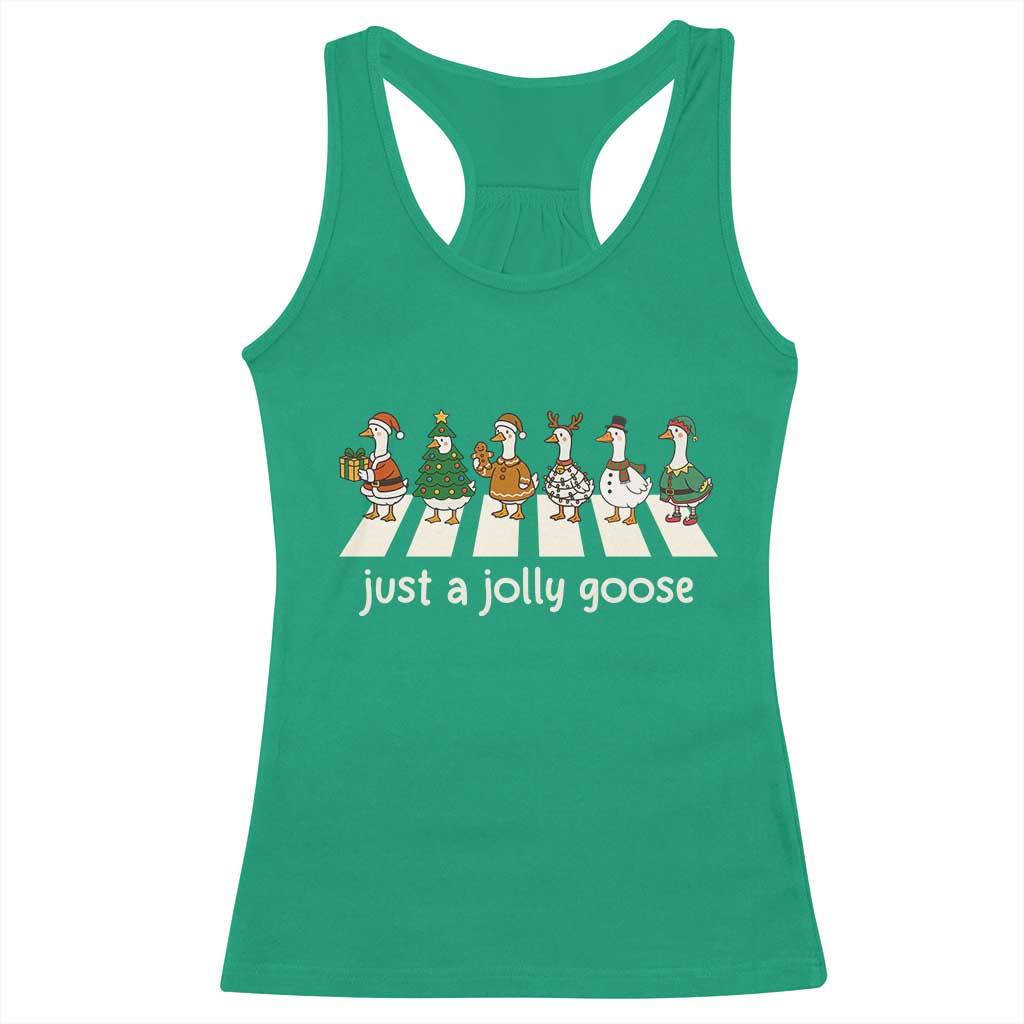 Just A Jolly Goose Racerback Tank Top Funny Christmas Duck Meme TS10 Irish Green Print Your Wear