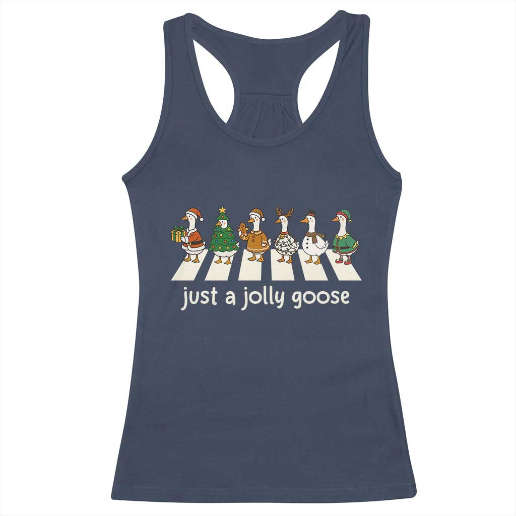 Just A Jolly Goose Racerback Tank Top Funny Christmas Duck Meme TS10 Navy Print Your Wear