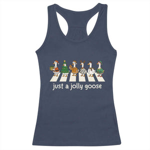 Just A Jolly Goose Racerback Tank Top Funny Christmas Duck Meme TS10 Navy Print Your Wear