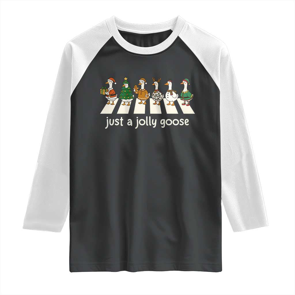 Just A Jolly Goose Raglan Shirt Funny Christmas Duck Meme TS10 Black White Print Your Wear