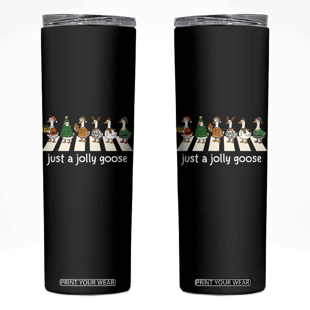 Just A Jolly Goose Skinny Tumbler Funny Christmas Duck Meme TS10 Black Print Your Wear