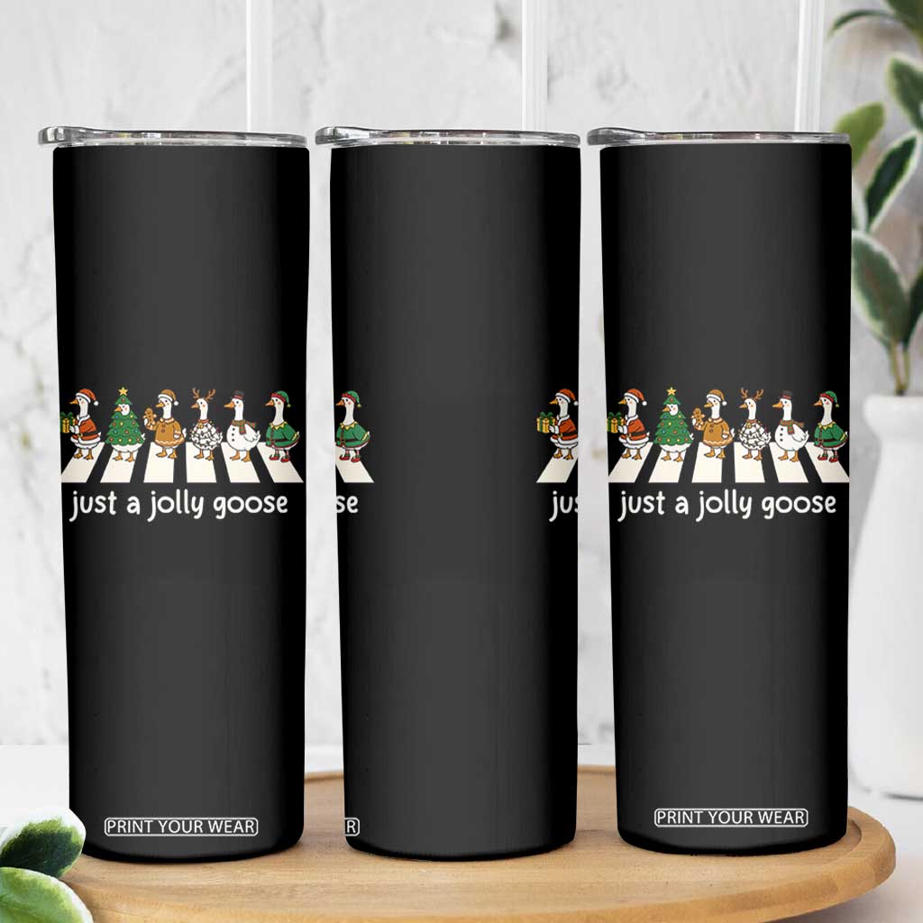 Just A Jolly Goose Skinny Tumbler Funny Christmas Duck Meme TS10 Print Your Wear