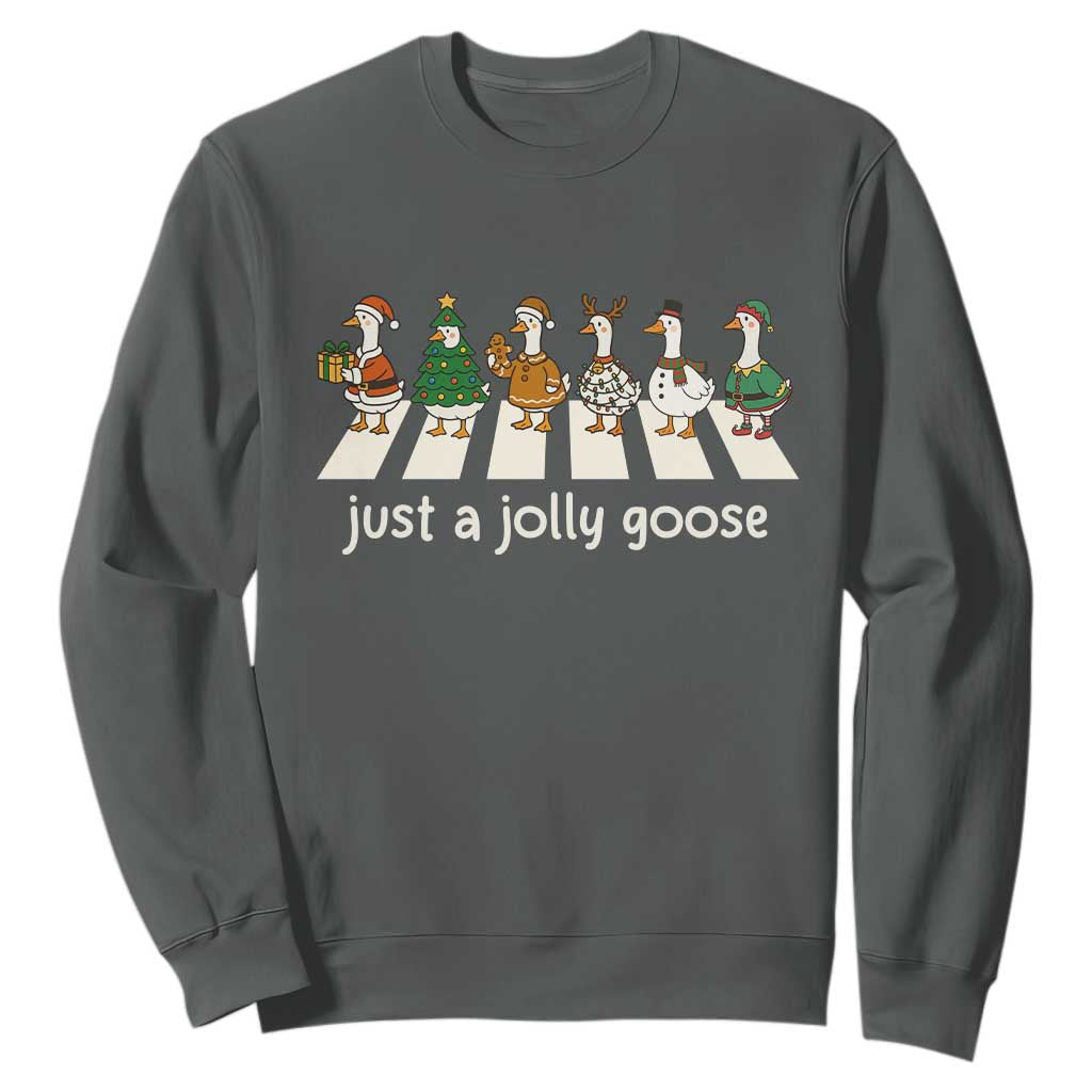 Just A Jolly Goose Sweatshirt Funny Christmas Duck Meme TS10 Dark Heather Print Your Wear