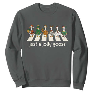 Just A Jolly Goose Sweatshirt Funny Christmas Duck Meme TS10 Dark Heather Print Your Wear