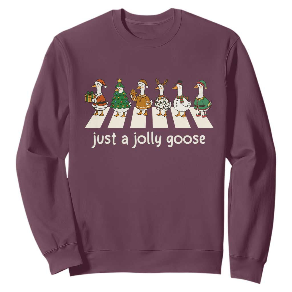Just A Jolly Goose Sweatshirt Funny Christmas Duck Meme TS10 Maroon Print Your Wear