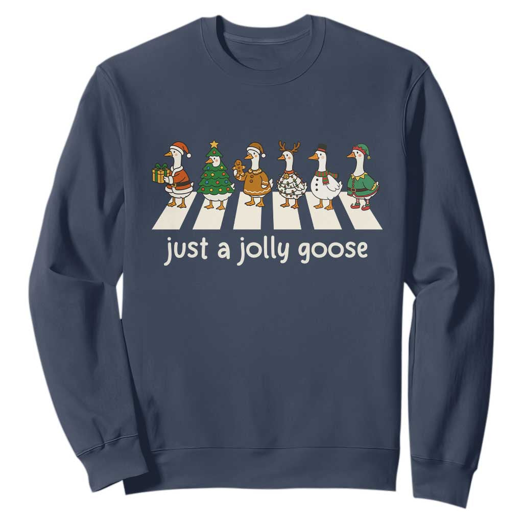 Just A Jolly Goose Sweatshirt Funny Christmas Duck Meme TS10 Navy Print Your Wear