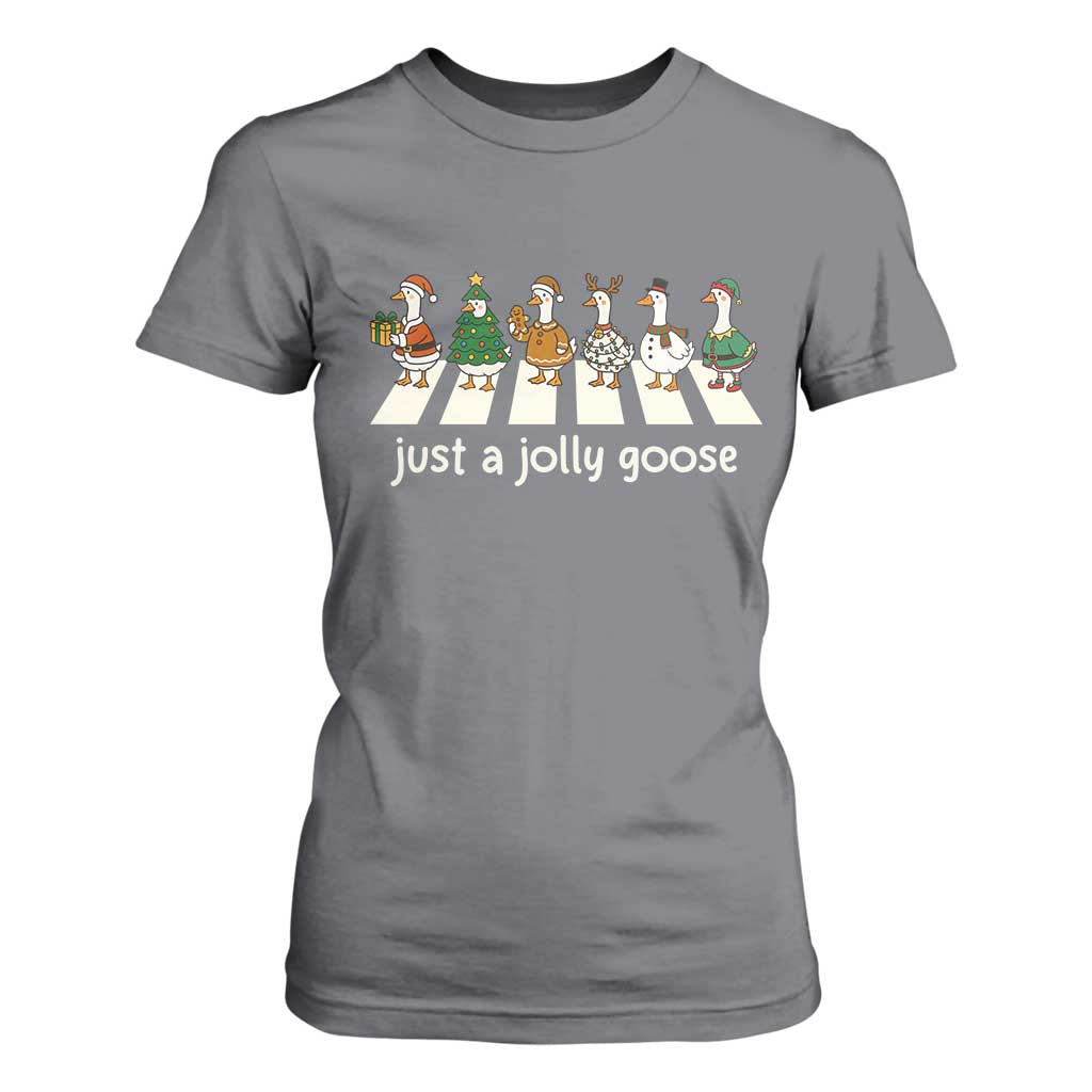 Just A Jolly Goose T Shirt For Women Funny Christmas Duck Meme TS10 Charcoal Print Your Wear
