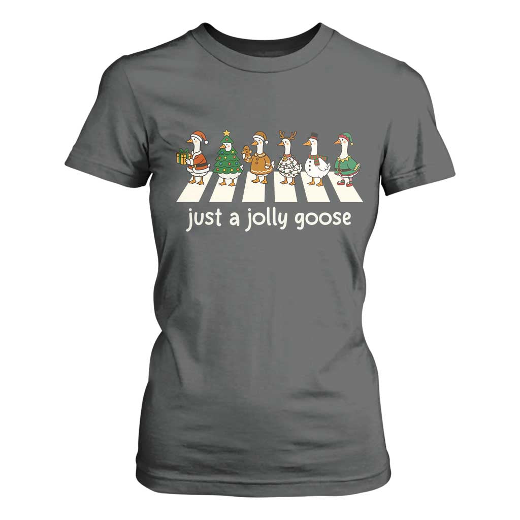 Just A Jolly Goose T Shirt For Women Funny Christmas Duck Meme TS10 Dark Heather Print Your Wear