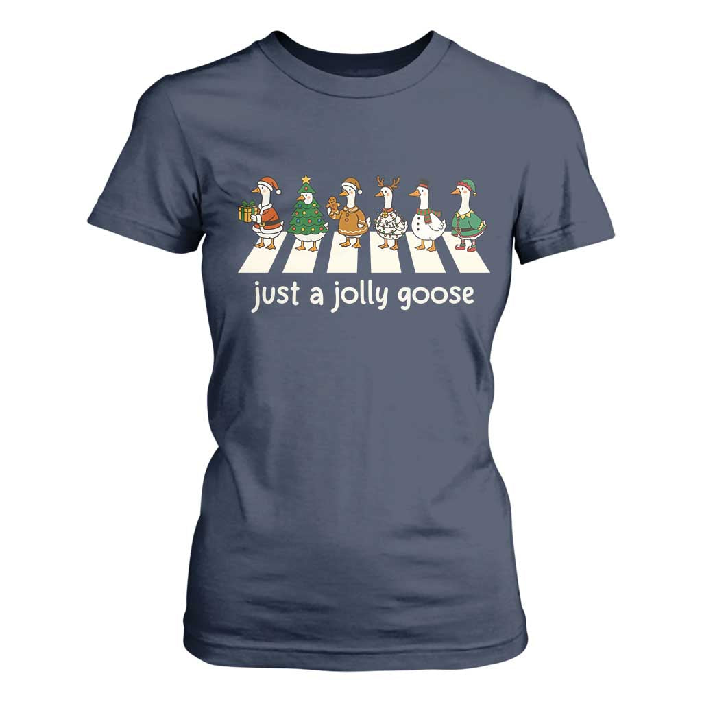 Just A Jolly Goose T Shirt For Women Funny Christmas Duck Meme TS10 Navy Print Your Wear