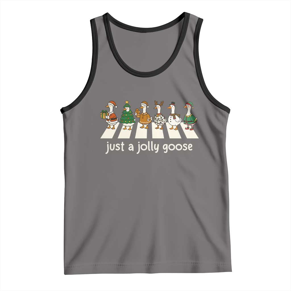 Just A Jolly Goose Tank Top Funny Christmas Duck Meme TS10 Deep Heather Black Print Your Wear