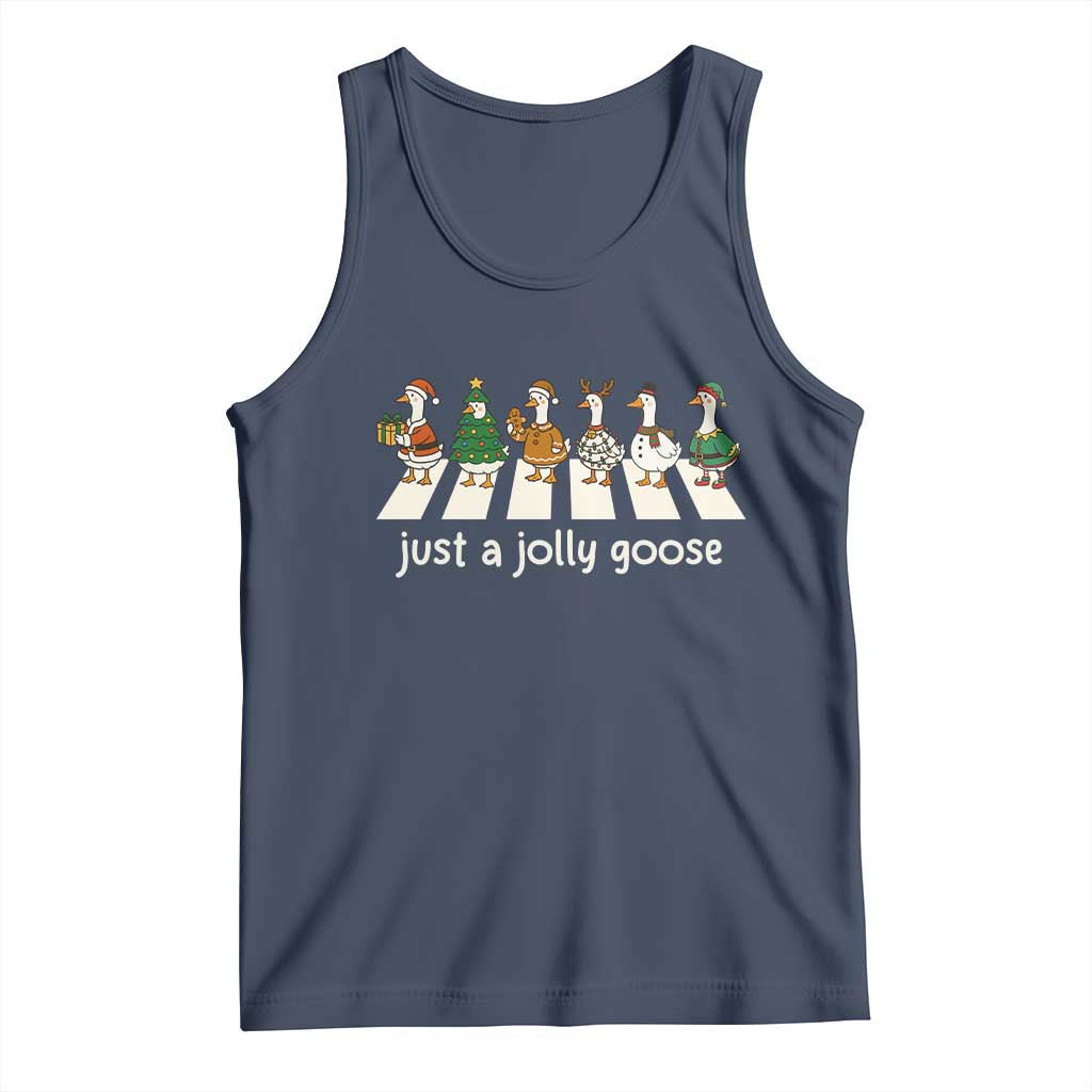 Just A Jolly Goose Tank Top Funny Christmas Duck Meme TS10 Navy Print Your Wear